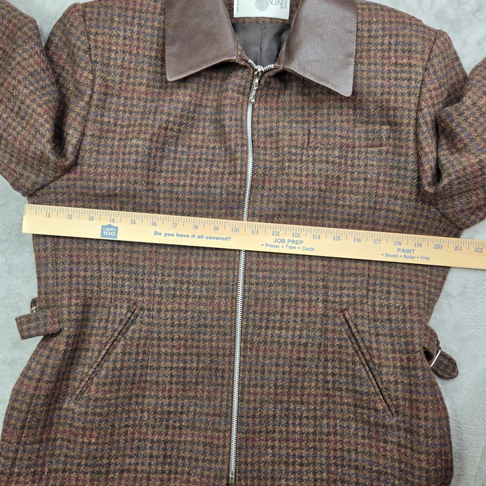 Vintage International Scene Brown Tweed Wool Leather Collar Jacket Luxury 11/12 - Picture 11 of 14